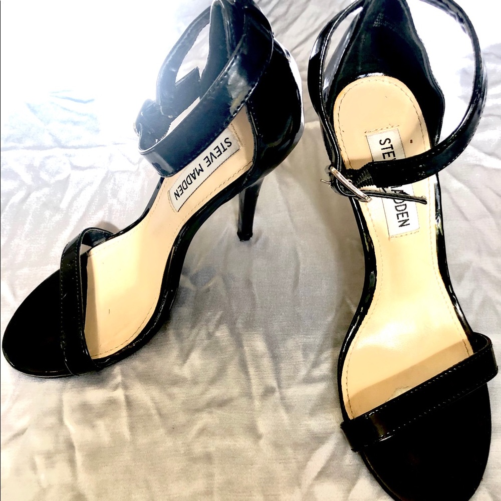 Steve Madden Black Patent Ankle Strap 4” Heels